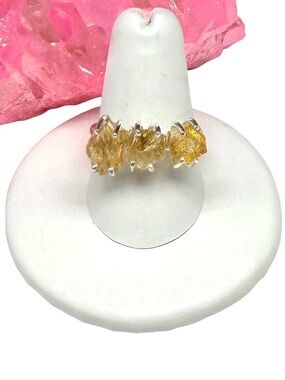 Citrine Ring Size 8.5 Solid 925 Sterling Silver Raw Rough Natural Stone